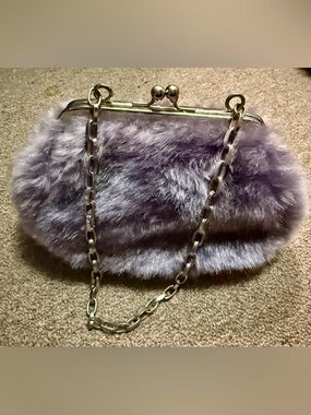 Vintage Faux Fur Chain Clutch - Lavender